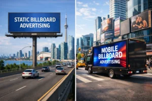 Image depicting Mobile Billboard vs Static Billboard Advertising in the GTA